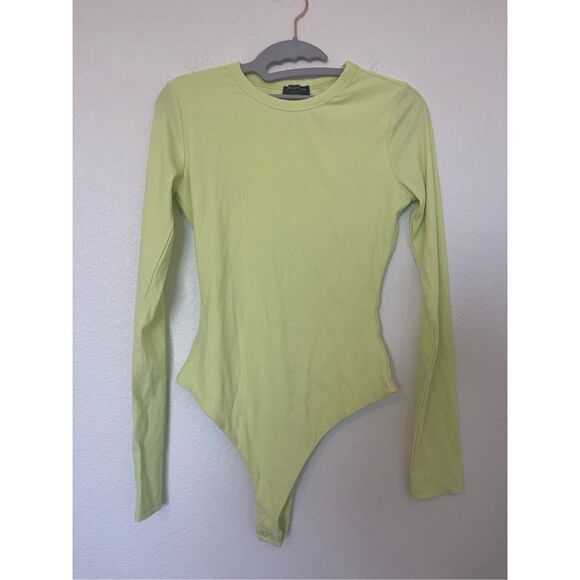 New Naked Wardrobe Long-Sleeved Snatched Bodysuit in Bright Yellow - Picture 3 of 7